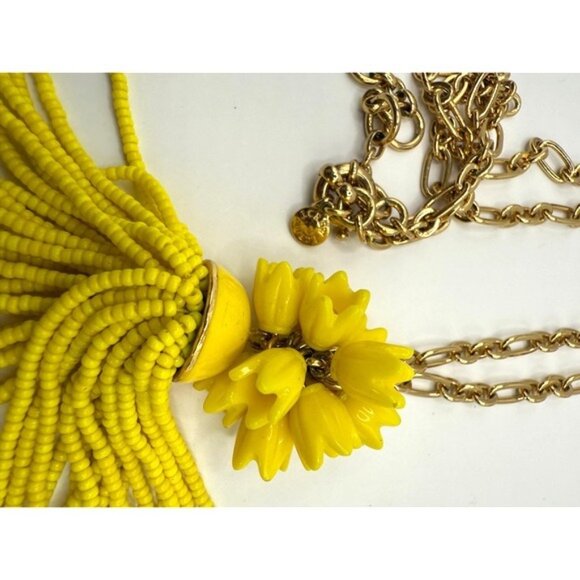 Vintage-Inspired J. Crew Yellow Beaded Tassel Necklace With Gold-Toned Chain Flo - Picture 5 of 7